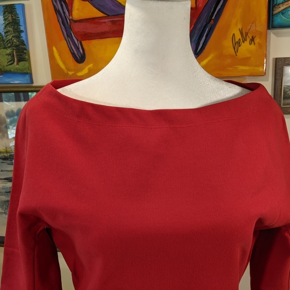 Stunning boat neck Donna Karen red sheath dress size 4 - Picture 14 of 15